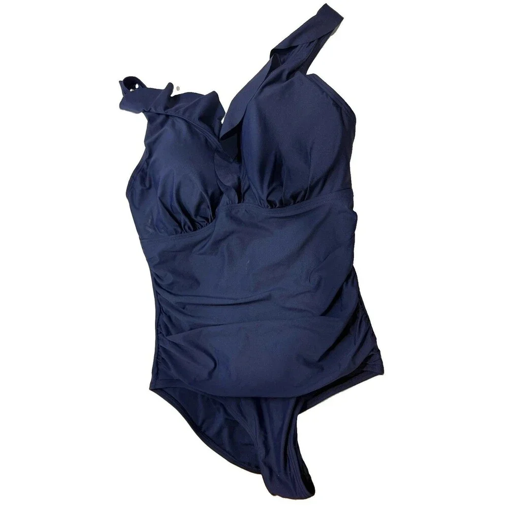 Women’s XL Navy Ruffled One Piece Swimsuit w/adjustable Straps - Picture 8 of 8